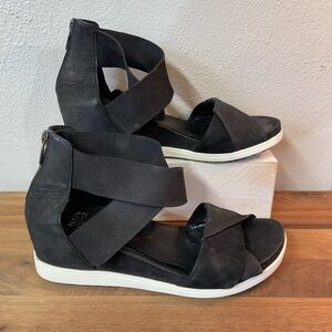 Eileen Fisher Black Leather Sandals Zipper Back Strappy Womens Size 8 Daily Wear